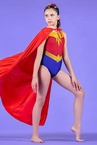 Фитнес Бански Destira Super Hero за момичета, Червено, Жълто и Синьо Super Woman Dance Leo, пакет Дъвки в тон