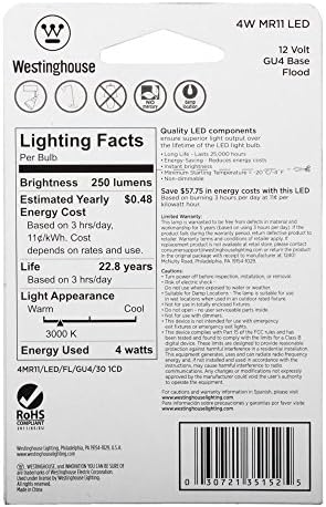 Уестингхаус Lighting 3515220 25-Ваттная Равностоен MR11 Прожекторная Ярко-бяла Led лампа с цокъл GU4, Четири комплекта,