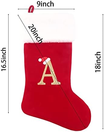 Коледни Чорапи GONEBIN 20 Инча, Червено Кадифе с Бяла Супер Меки Плюшени Белезници, Бродирани Коледни Чорапи, Класически