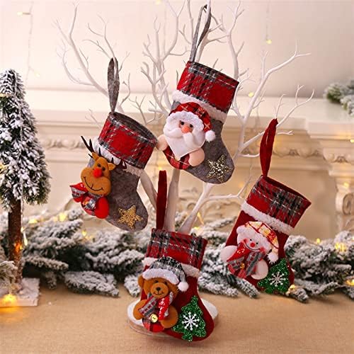 Коледни Чорапи Aetygh, 4 опаковки, Сладки Плюшени Коледни Чорапи с Мече Сантой и Снеговиком, Висящи Украси За Коледната
