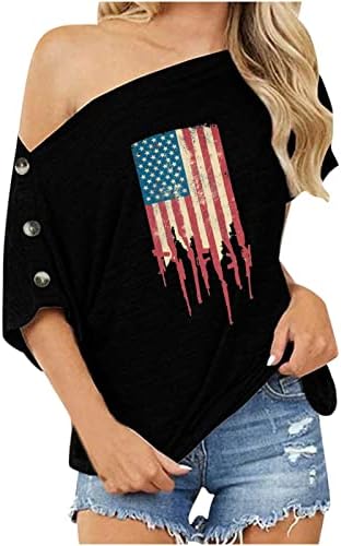 Флаг на САЩ, Риза с Подсолнухом, Дамски Блузи с открити рамене, 4 юли, Патриотични Риза, Блуза, Копчета и Къс Ръкав, Летни Тениски, Топ
