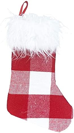 ALREMO HUANGXING - Коледни Чорапи, Плюшени Чорапи, Подарък пакет за бонбони, Коледна украса, Чорапи могат да се Мотае (червен + Бял мрежест) (Цвят: Червен)