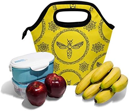 Vipsk Чанта за обяд, чанта-тоут, Водоустойчив Училищна чанта за Пикник на открито, за мъже, Жени и ученици (земни Пчели)