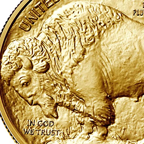 Американската златна монета Buffalo MS-70 тегло 1 унция 2021 г. (етикет с надпис First Strike - Флаг) 24 хиляди щатски