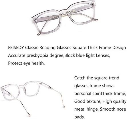 FEISEDY Класически Очила За Четене Квадратен Синя Светлина, Блокиране на Женски Мъжки слънчеви Очила За Четене B2648