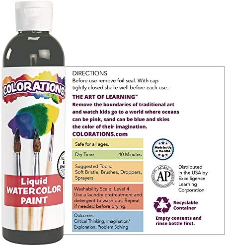Цвят-LWBK Течна, Акварел боя за деца Черно материал за декоративни изкуства (8 унции) (Опаковка може да варира)