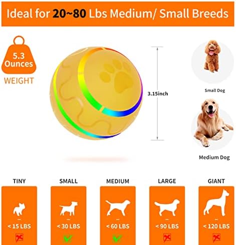 Bysunty Интерактивна Играчка-Топка за кучета със Средни размери, Активен Катящийся Топката с Осветление и Дистанционно