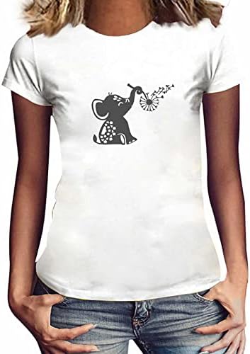 Дамски Хубава Графична Тениска Със Забавна Принтом Слон и Глухарче, Графична Тениска С изображение на Животни, Ежедневни