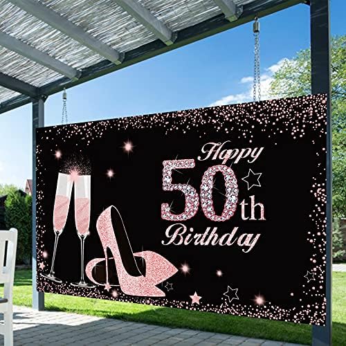 Excelloon С 50-годишнината на Банер Фон Бижута за Жени, Розово Злато С 50-Годишен Рожден Ден Плакат За партито, Реквизит