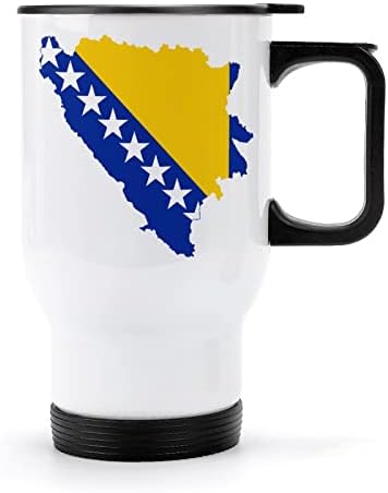 Флаг на Босна с Пътна Карта Кафеена Чаша От Неръждаема Стомана с Вакуумна Изолация, Чаша с Капак и Дръжка