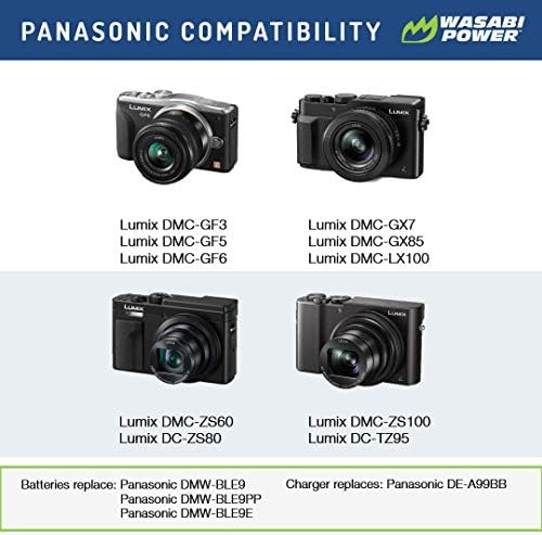 Двойно зарядно устройство Wasabi Power Micro USB за Panasonic DMW-BLE9, DMW-BLG10 и DMC-GF5, DMC-GF6, DMC-GX7, DMC-GX85,