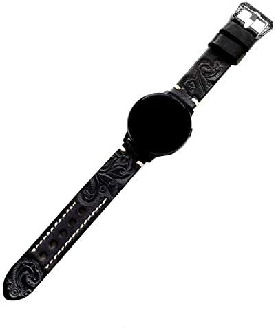 Черно-сива каишка от естествена кожа с релефни NICKSTON, съвместим с каишка за умни часовници на Garmin Venu 2S с болтове и инструмент N18 (4. обтегач златен цвят)
