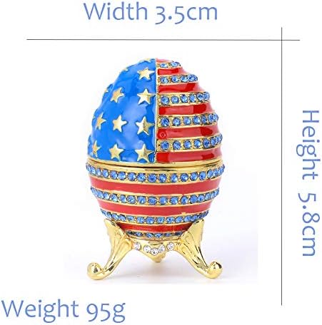 Furuida Яйце на Фаберже Златар Кутия за Украшения с Откидными Класически Декорации в Цветовете на Американското знаме,