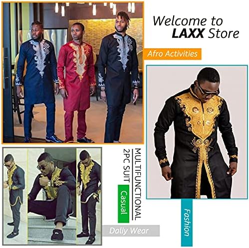 Мъжка риза LAXX в африканския стил дашики от 2 теми, Горна Риза с Традиционни Племенни Шарени и Златисти Принтом, Отгоре