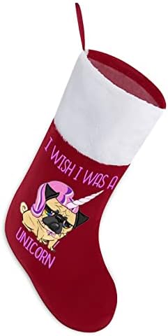 Еднорог Pugdog Червени Коледни Празници Чорапи Дом Декорации за Коледната Елха Окачени Чорапи За Камината