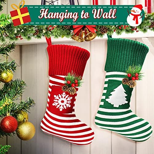 APITOSNO 2 Опаковки Трикотажни Коледни Чорапи, 18 Инча(а)А) Големи Коледни Елхи, Чорапи с Бродерия във формата на Снежинки,