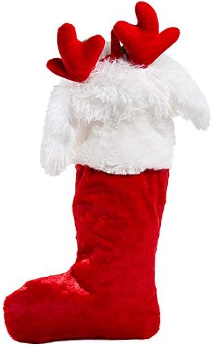 Коледни Чорапи HollyHOME, Анимирани Чорапи с Плюшени Главата Кученце, с Музика и Хлопающими Ушите, Окачени Коледна Украса,