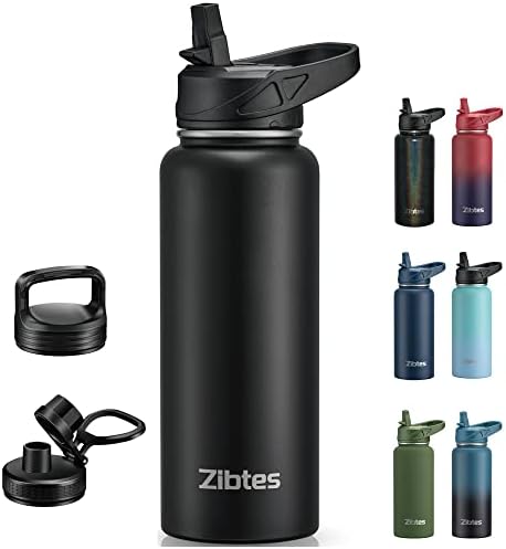Случайна бутилка за вода Zibtes обем 40 грама с соломинкой, 3 Капаци (Сгъваеми, С чучур и дръжка), Запечатани Спортна