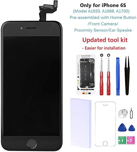 за iPhone 6S Подмяна на екрана в пълно сглобяване на Черен на цвят, с бутон Home, Дигитайзер сензорен екран Drscreen