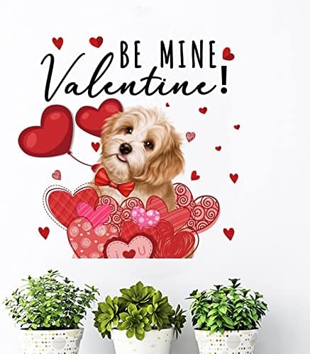 Be Mine Стенни Художествена Стикер за Кучета в Свети Валентин е Домашно Куче, Розово, Червено Сърце, Подвижни Стенен