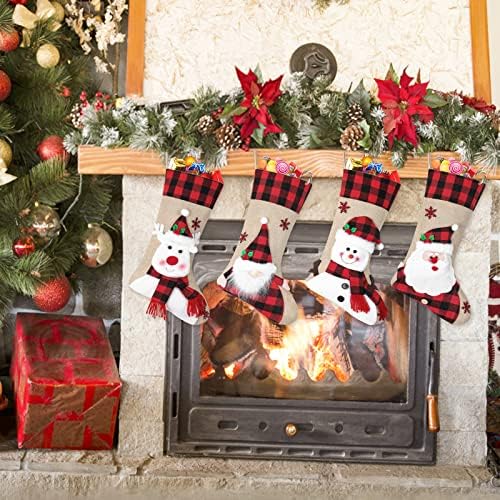 Коледни Чорапи Dremisland, 4 опаковки, 20-Цолови Коледни Чорапи, в червено-черна клетка цвят Бизон, Персонални Коледни
