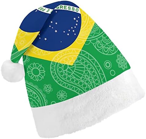Плюшен Коледна Шапка с бразилски Флаг на Пейсли, Палави и Сладки Шапки на дядо коледа с Плюшени Полета и Удобна Подплата,