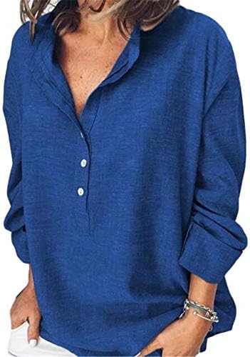 Andongnywell Дамски Ежедневни Блузи с дълъг ръкав, V Образно деколте, Шифоновая Блуза, Копчета, Риза с Дълъг ръкав