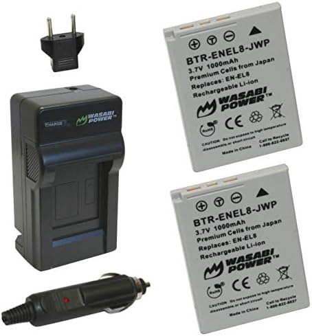 Батерия Wasabi Power (2 комплекта) и зарядно устройство за Nikon EN-EL8 и Nikon Coolpix P1, P2, S1, S2, S3, S5, S6, S7,