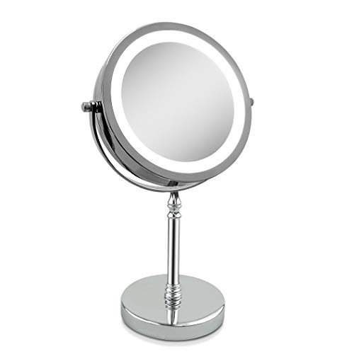 увеличително огледало elimko 10-кратно Огледало за грим, Двустранно Десктоп огледало с led осветление, Въртящо се на