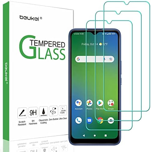 beukei (3 опаковки), Съвместим с защитно фолио за екрана Cricket Иновации E 5G от закалено стъкло (6,6 инча) Чувствителен