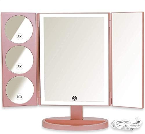 Тоалетен огледало MIRRORVANA XLarge с подсветка и 10-кратно /5-кратно/3-кратно увеличително стъкло (Розово злато) и 20-кратно/10-кратно