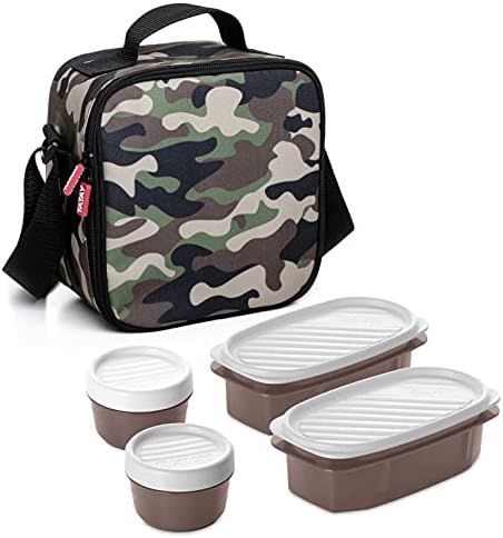 Ежедневна чанта за обяд Tatay Urban Food с изолация, с капацитет от 3 литра, 4 пластмасов контейнер за съхранение на продукти (2 х 0,5 л, 2 х 0,2 л), не съдържа BPA, камуфляжная. Разме
