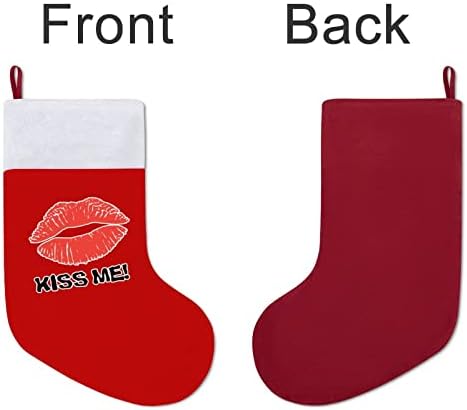 Коледни Чорапи, Kiss Me Устни от Червено Кадифе, с Бял Пакет шоколадови Бонбони, Коледни Декорации и Аксесоари за вашето