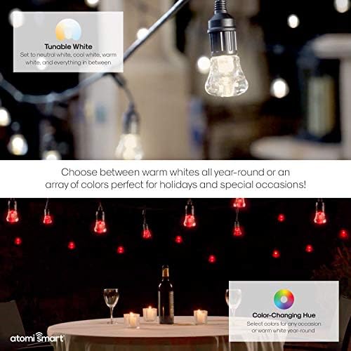 атоми умен 2 - ро поколение . Непроменящи цвета на гирлянди за кафе - 48 метра, с по-ярки led лампи, 24 акрилни крушки, Wi-Fi-Съвместим с Alexa и Google Assistant, подобрена е лесна настр