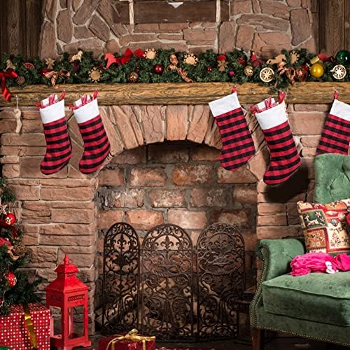 Коледни Чорапи Partymall, 6 бр. Големи Коледни Чорапи, 18 Инча, Червени и Черни Коледни Чорапи в Клетката цвят Бизон,