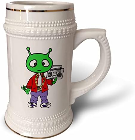 3dRose Сладък Забавен Зелен Марсиански Един рапърът, който слуша boombox - чаша за стейна на 22 унция (stn_355075_1)