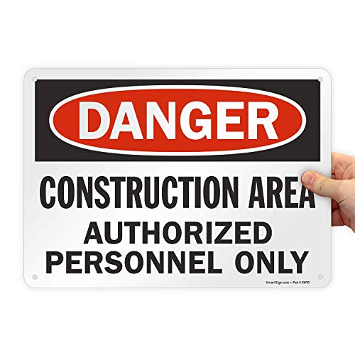 SmartSign - U9-1369-NP_10x14 Знак Опасна зона строителството, само за упълномощен персонал | Пластмаса 10 x 14 инча,