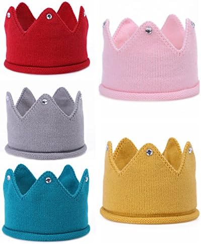 Детска шапчица с корона, вязаная превръзка на главата за момчета и момичета, рожден ден, топла шапка на една кука за